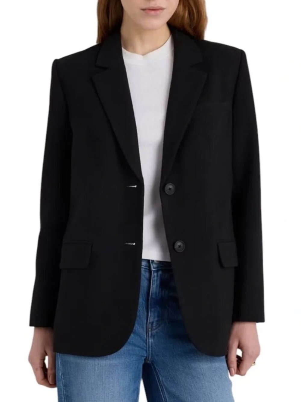 Quince Blazer Jacket Italian Wool  Blend Oversized Two Button Black Size Med NWT